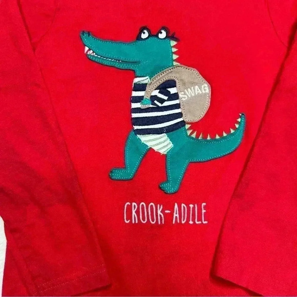 Joules Shirt Crook-adile  Red Long Sleeved Size 6 - Picture 3 of 16